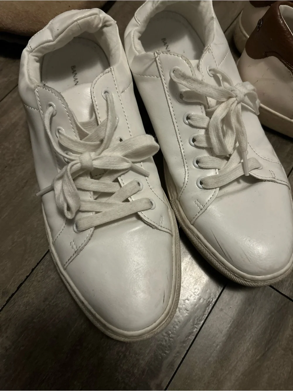 Coach White and Brown Leather Low Top AND Banana Republic all white low Sneakers - Picture 7 of 11